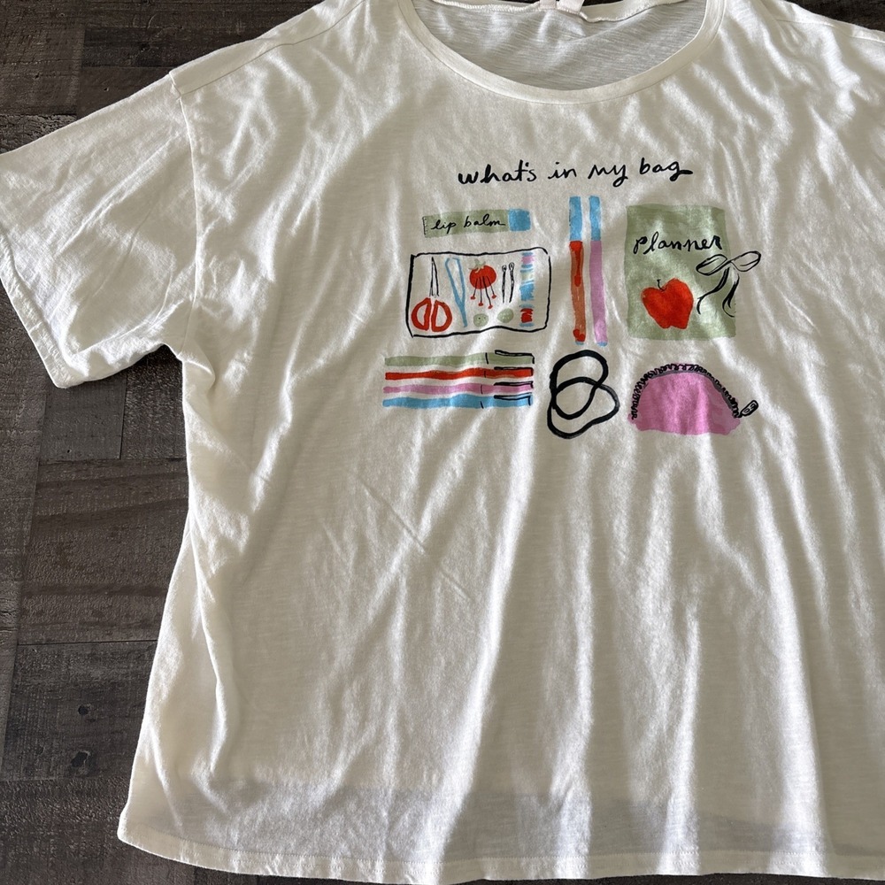 Anthropologie T-shirt What's In My Bag Size Large NWT oversized Lyrebird - Picture 4 of 12